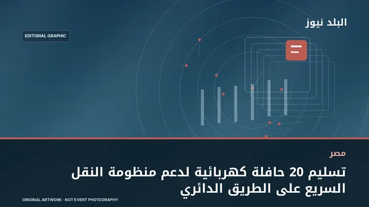 تصميم تحريري توضيحي مرتبط بموضوع: تسليم 20 حافلة كهربائية لدعم منظومة النقل السريع على الطريق الدائري