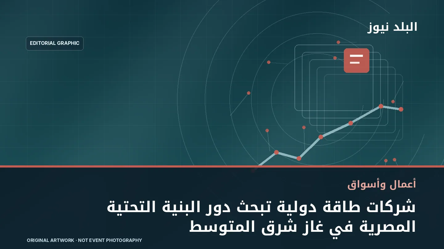 تصميم تحريري توضيحي مرتبط بموضوع: شركات طاقة دولية تبحث دور البنية التحتية المصرية في غاز شرق المتوسط