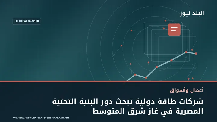 تصميم تحريري توضيحي مرتبط بموضوع: شركات طاقة دولية تبحث دور البنية التحتية المصرية في غاز شرق المتوسط