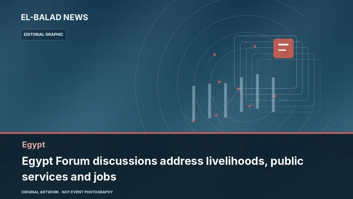 Original editorial illustration about Egypt Forum discussions address livelihoods, public services and jobs