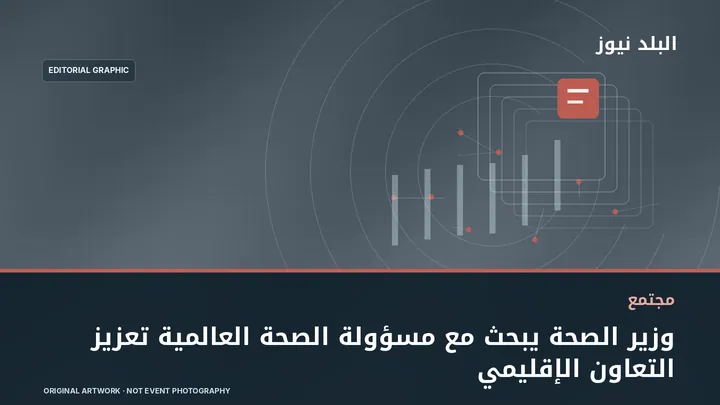 تصميم تحريري توضيحي مرتبط بموضوع: وزير الصحة يبحث مع مسؤولة الصحة العالمية تعزيز التعاون الإقليمي
