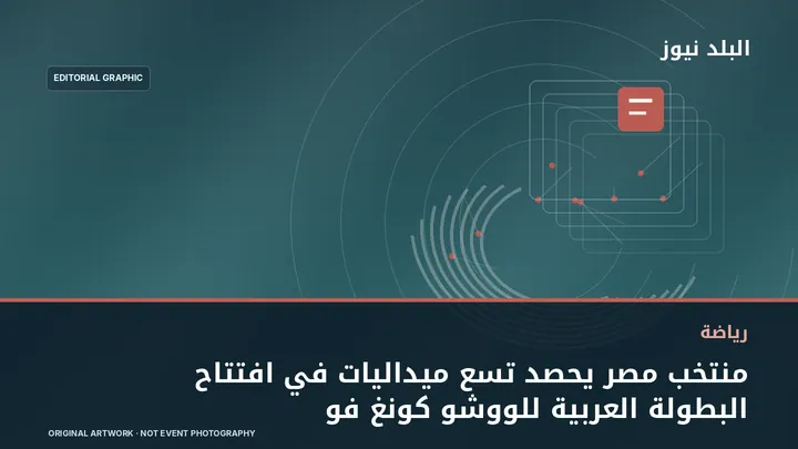 تصميم تحريري توضيحي مرتبط بموضوع: منتخب مصر يحصد تسع ميداليات في افتتاح البطولة العربية للووشو كونغ فو