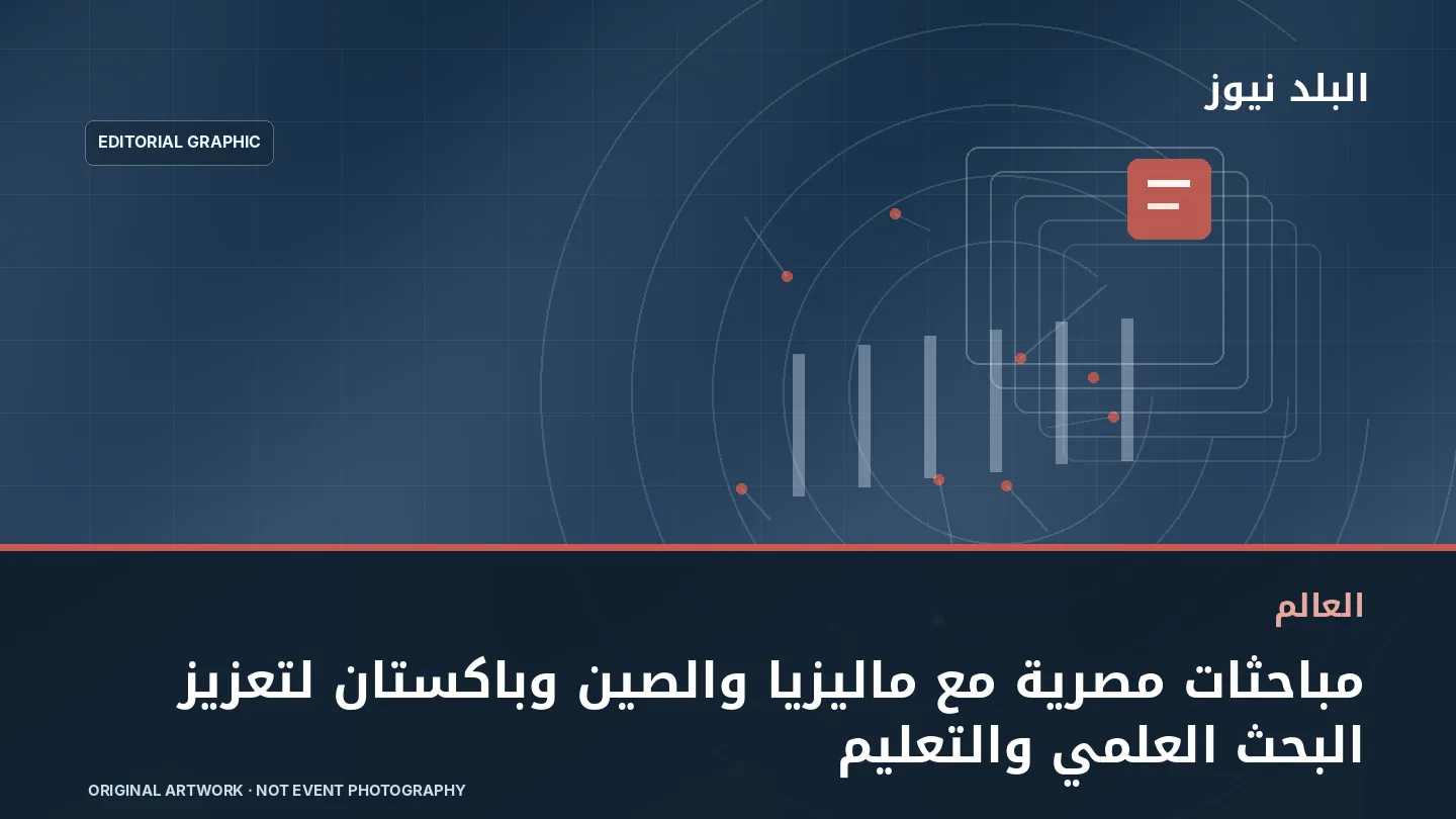 تصميم تحريري توضيحي مرتبط بموضوع: مباحثات مصرية مع ماليزيا والصين وباكستان لتعزيز البحث العلمي والتعليم